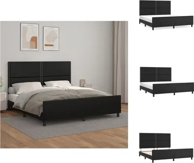 Image de vidaXL Cadre de lit avec tête de lit Noir 180x200 cm Similicuir - Lits & sommiers