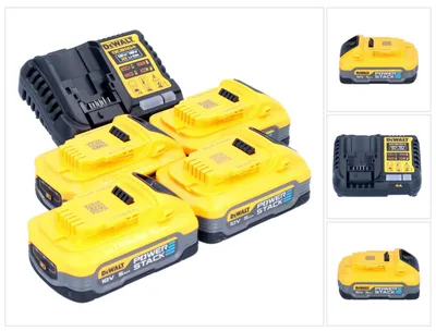 Obrázek produktu pro Startovací sada akumulátorů DeWalt DCB 1104 H4 12 V / 18 V 4x akumulátor Powerstack 5,0 Ah + nabíječka DCB 1104