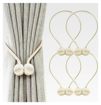 Produktbild von 4 Stück Raffhalter für Vorhänge, ohne Bohren, Gardinenhalter für Zuhause, Schlafzimmer, Büro, dekorativer Vorhang (Beige)