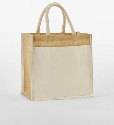 Produktbild von Westford Mill W483 | Baumwolle Pocket Natural Starched Jute Midi Bag Einkaufstasche - Farbe: Natural - Größe: 30 x 30 x 19 cm