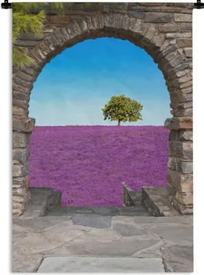Produktbild von MuchoWow® Wandteppich Wandbehang Blumen - Lavendel - Baum - Ansicht 90x135 cm Tapisserie Dekoration Wandtuch - Baumwolle - Wandskulptur