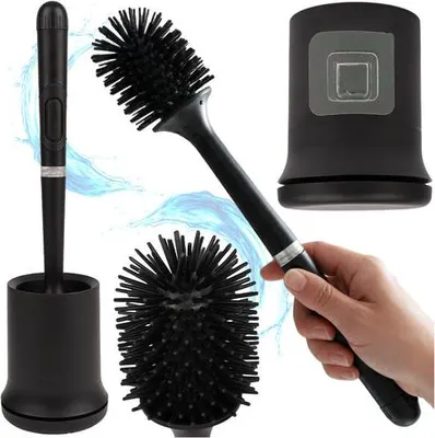 Immagine prodotto di Scopino per WC in silicone nero con supporto, montaggio a parete
