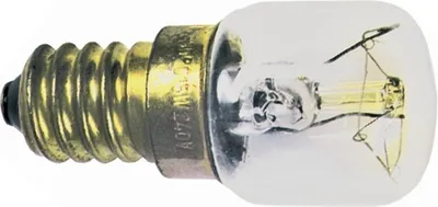 A close-up studio shot of a small incandescent light bulb with a screw base.
