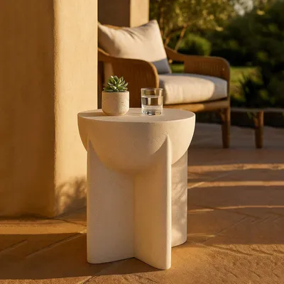Image de Galeli - Table d'appoint, 41x56x41h cm Blanc Marbre, Intérieur/extérieur