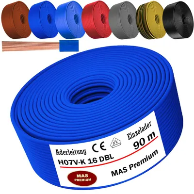 Productafbeelding van 90 meter aderkabel H07 V-K DBL, 1x16 mm², donkerblauw, enkeldradig, flexibel