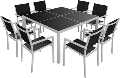 Produktbild von Gartenmöbel CAGLIARI aus schwarzem Textilene 8-Sitzer - Aluminium grau