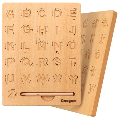 Holz-Letterspurbrett doppelseitig, Alphabet & Zahlen, Montessori