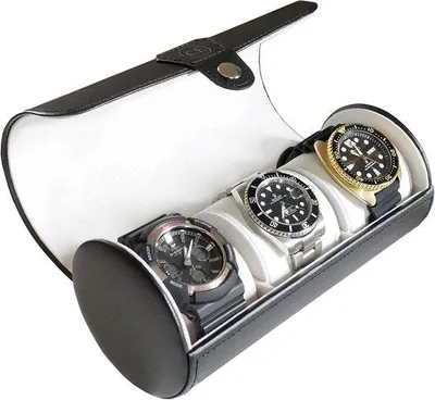 Image de Boîtier rond pour bracelet - noir - cuir végétal - compatible avec plusieurs montres