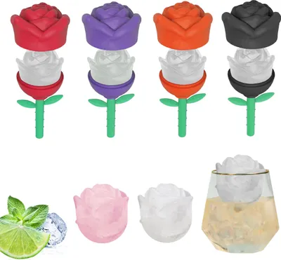 Image de CANDeal 4 Sets de Moules à Glace Individuels en Silicone pour Roses et Tiges, Grande Machine à Glaçons en Roses Avec Démoulage Facile Pour Whisky, Bourbon, Cocktails, Boissons Jus de Fruits Faits Maison