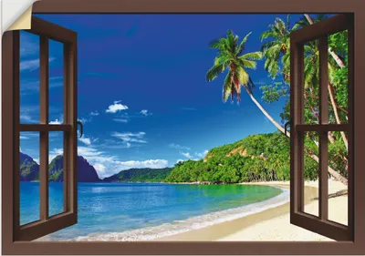 Produktbild von ARTland Wandbild, selbstklebend Fensterblick Paradies - braun Größe: 100x70 cm