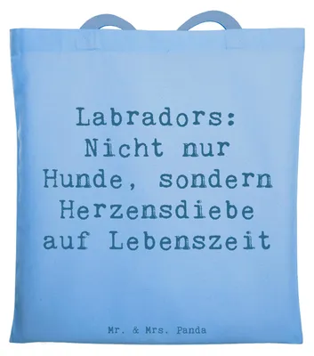 Produktbild von Mr. & Mrs. Panda Einkaufstasche Spruch Labrador Herzensdiebe - Sky Blue - Geschenk, Tote Bag, Wasserliebhaber, unvergessliche Erinnerungen, Hunderassen Pflege, Hunderasse