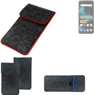 Produktbild von K-S-Trade Handy Schutz Hülle kompatibel mit Unihertz Start24 Schutzhülle Handyhülle Filztasche Pouch Tasche Case Sleeve Filzhülle dunkelgrau roter