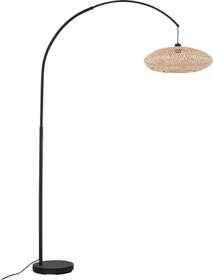 Produktbild von Lindby Bogenleuchte Solvian, schwarz/natur, Bambus, Metall