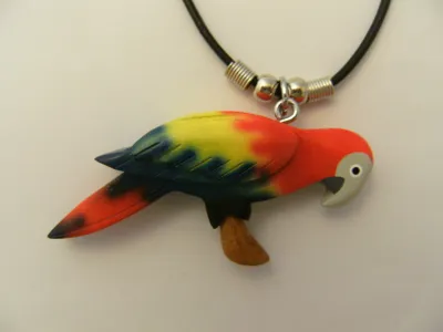 Produktbild von Kette mit Holzanhänger Papagei, Ketten Modeschmuck Tiere Tier Vogel Ara