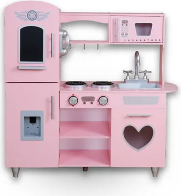 Produktbild von Rijoka Kinderküche aus Holz - Rosa mit Herz - Spielküche mit Mikrowelle, Herd, Spüle - 85x33x89cm