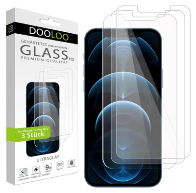Produktbild von 3er Pack iPhone 13 Pro Max Panzerglas Panzerfolie Schutzglasfolie Displayschutzglas Echt Glas Schutz Folie Display Glasfolie 9H