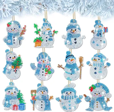 Produktbild von 12 Stš¹ck Diamond Painting Weihnachten Anh?nger Set Schneemann Diamond Painting Schlš¹sselanh?nger Beidseitig, DIY 5D Diamant Painting Anh?nger Geschenkanh?nger Weihnachtsbaumanh?nger (Blau)