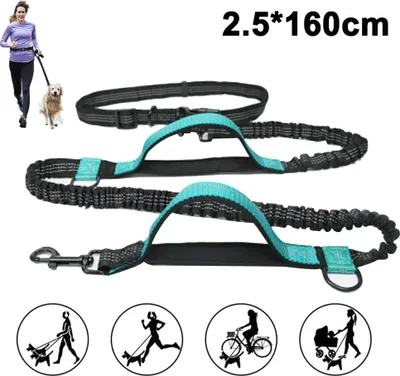 Produktbild von Hundeleine, verbesserte freihändige Hundeleine mit zwei Bungee-Seilen, lange Nylon-Hundeleine mit verstellbarem Hüftgurt zum Laufen