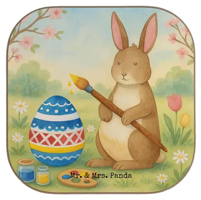Produktbild von Mr. & Mrs. Panda Holzuntersetzer Hase Eier Malen Design - Weiß - Geschenk, Kaninchen, Ostern, Coaster, Untersetzer für Gläser, gläseruntersetzer, Tischschoner, Ostergrüße