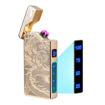Produktbild von Feuerzeug Elektrisch Lichtbogen Feuerzeug USB Aufladbar Elektrisches Feuerzeuge mit Batterieanzeige Geschenk für Ihn Männer Papa (Goldener Drache)