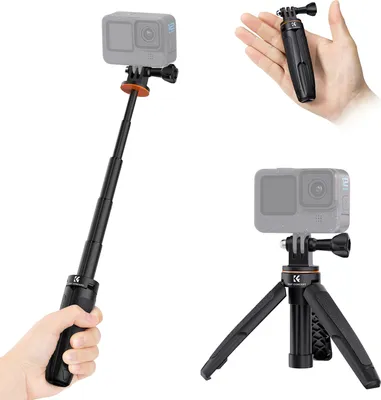 Produktbild von K&F CONCEPT Sportkamera, ausziehbares Selfie-Stick-Stativ, Aluminiumlegierung, 32 cm/12,6 Zoll max. Hoehe: 2 kg, Tragfaehigkeit, Ersatz fuer GoPro Hero 12/11/10/9, Vlog, Live-Streaming, Selfie-Videoaufzeichnung