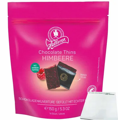 Produktbild von Halloren Chocolate Thins Himbeere (150g Beutel) + usy Block