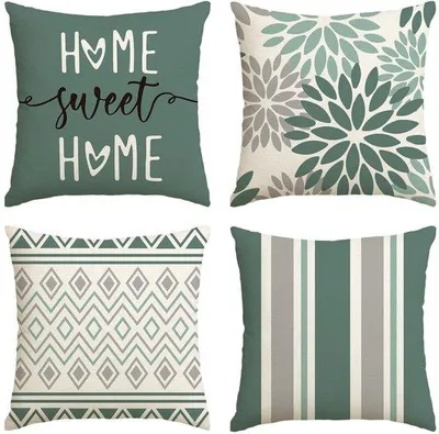 Immagine prodotto di Fodere per cuscini geometriche in plastica, 40 x 40 cm, verde, set da 4, per panche e decorazione del soggiorno