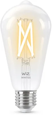 Produktbild von WiZ Filament-Lampe, transparent, 60 W ST64 E27, Intelligentes Leuchtmittel, Wi-Fi/Bluetooth, Weiß, Wi-Fi 4 (802.11n), 802.11b, 802.11g, LED, E27