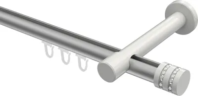 Produktbild von Interdeco Innenlaufstange / Gardinenstange mit Innenlauf Silbergrau / Weiß, Typ Prestige Estana (Glitzerkappe), 20 mm Ø 1-läufig, 540 cm