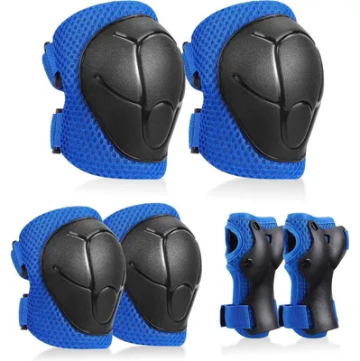 Productafbeelding van Kniebeschermers voor kinderen, 6-in-1, geschikt voor inline skates, ellebogen en polsen, blauw