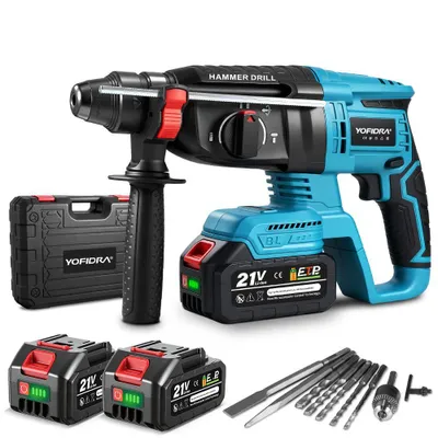 Image de Marteau perforateur sans fil Marteaux perforateurs électriques SDS-plus Marteau perforateur à percussion sans balais avec 2x batteries, énergie de frappe 2.1J, pour professionnels et bricoleurs