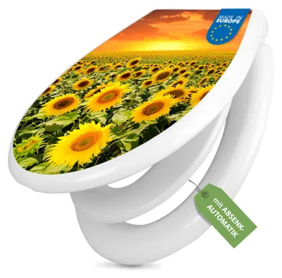 Produktbild von banjado Familien WC Sitz weiß mit Kindersitz und Absenkautomatik und Motiv Sonnenblumenmeer [TDWK 12283]