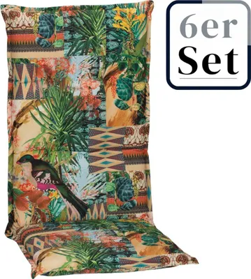Produktbild von 6er Set Hochlehner Auflage Texas, Motiv - Dschungel, bunt, 118x46x8cm