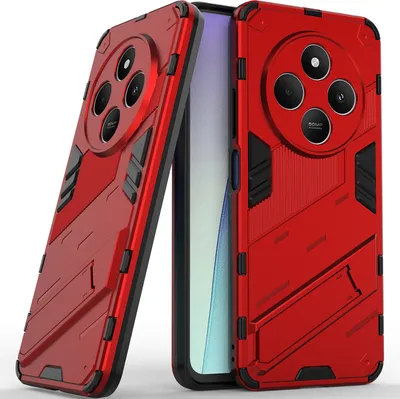 Immagine prodotto di Custodia per Xiaomi Redmi 14C Custodia protettiva ibrida in PC TPU antiurto con funzione stand Rosso