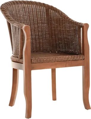 Produktbild von KRINES HOME Rattan-Sessel mit Holzbeinen, Sessel aus echtem Rattan - Rattanstuhl Club (Dunkelbraun)