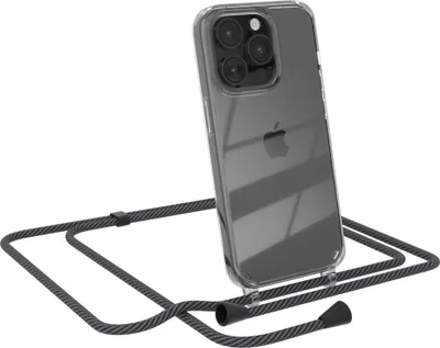 Produktbild von EAZY CASE Handykette kompatibel mit Apple iPhone 14 Pro, Handyhülle mit Umhängeband, Handykordel, Schutzhülle Clear, Band in Grau