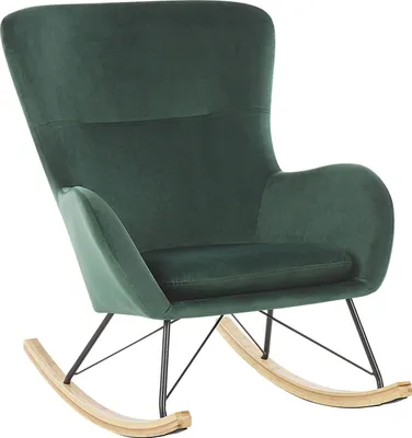 Produktbild von BELIANI Schaukelsessel Dunkelgrün Samtstoff mit Armlehnen Holzbeine Wohnzimmer Kinderzimmer Schlafzimmer Wohnbereich Modernes Design