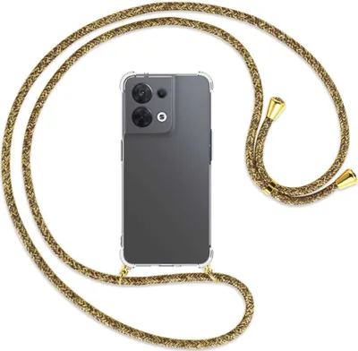 Produktbild von Handykette Backcover-Schutzhülle mit Band (Metall goldfarben) für Oppo Reno8 5G (CPH2359, 6.4'') - braun+beige