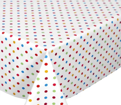 Tischdecke abwischbar, Kunststoff, 140x180 cm, weiß bunt gepunktet