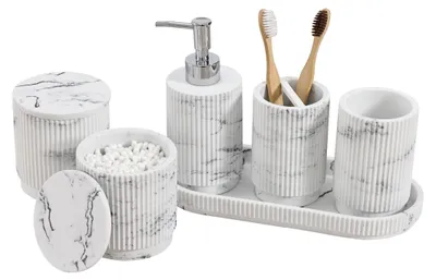 Produktbild von 6-teiliges Badezimmer Set in Marmoroptik mit Seifenspender