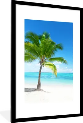 Produktbild von MuchoWow® Gerahmtes Poster Palme - Strand - Meer - Sommer 60x90 cm - Poster mit Schwarzem Bilderrahmen Wandposter Rahmen Foto Bilder - Dekoration - Wandposter Wohnzimmer - Hochwertig