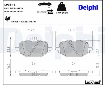 Produktbild von DELPHI Bremsbeläge Satz Hinten Bremsklötze passend für MERCEDES-BENZ C-Klasse T-Modell (S206) LP3841