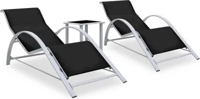 Produktbild von Sonnenliegen 2 Stk. mit Tisch Aluminium Schwarz