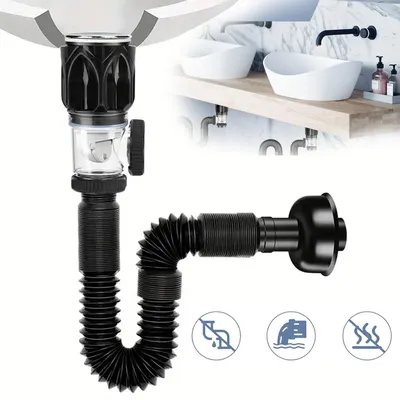 Produktbild von Waschbecken Ablaufgarnitur Kit, Geruchsdichte Siphon Waschbecken Kits, für Waschbecken Abfluss Abflussstopfen für Badezimmer Küche