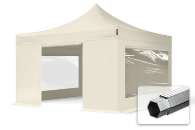 Immagine prodotto di TOOLPORT 4x4m gazebo pieghevole PES con laterali (panoramiche), PROFESSIONAL alluminio, crema
