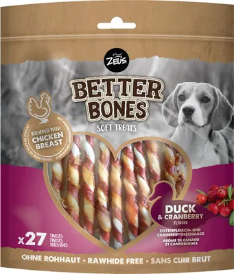 Produktbild von Zeus BetterBones Twists mit Ente & Cranberry - 27er Pack