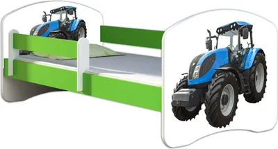 Produktbild von ACMA Jugendbett Kinderbett Junior-Bett Komplett-Set mit Matratze Lattenrost und Rausfallschutz Grün 42 Traktor 160x80