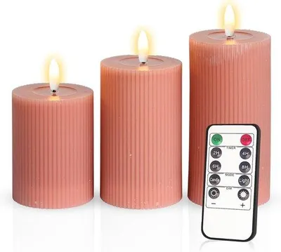 Productafbeelding van Set van 3 Vlamloze Led-Kaarsen met Afstandsbediening en Timer - Warmwit