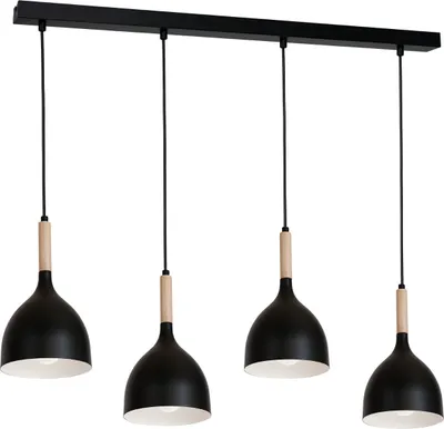 Zdjęcie produktu dla Lampa wisząca czarna z elementami drewnianymi 4 klosze listwa 102 cm Noak wood 4xE27 15W Luminex