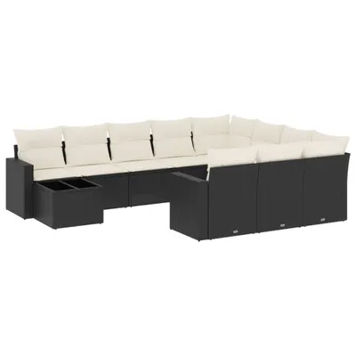Produktbild von vidaXL 11-tlg. Garten-Sofagarnitur mit Kissen Schwarz Poly Rattan